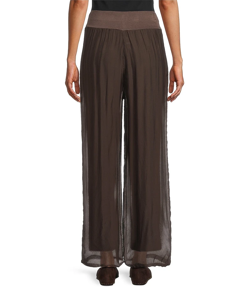 M Made in Italy Woven Silk Wide Leg Crop Length Pull On Pants