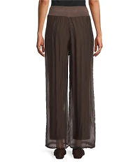 M Made in Italy Woven Silk Wide Leg Crop Length Pull On Pants
