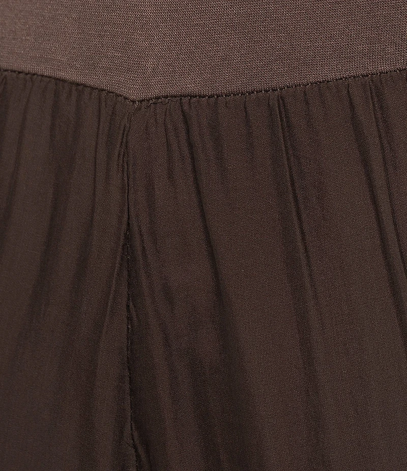 M Made in Italy Woven Silk Wide Leg Crop Length Pull On Pants
