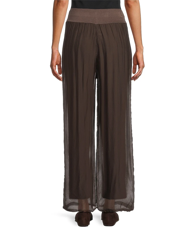 M Made in Italy Woven Silk Wide Leg Crop Length Pull-On Coordinating Pants