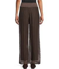 M Made in Italy Woven Silk Wide Leg Crop Length Pull-On Coordinating Pants