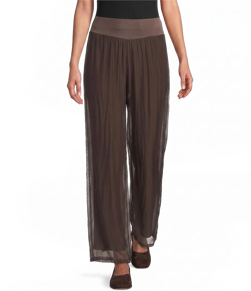 M Made in Italy Woven Silk Wide Leg Crop Length Pull-On Coordinating Pants