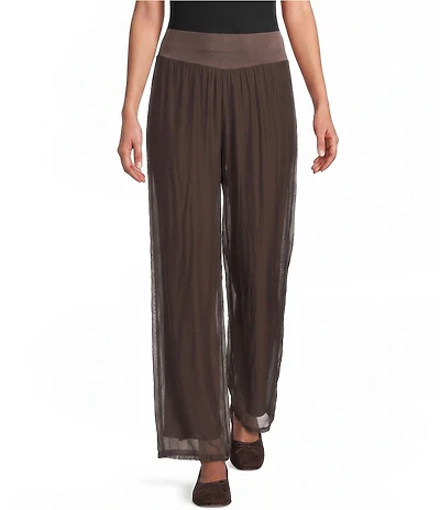 M Made in Italy Woven Silk Wide Leg Crop Length Pull-On Coordinating Pants