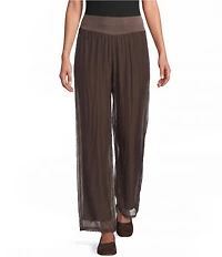 M Made in Italy Woven Silk Wide Leg Crop Length Pull-On Coordinating Pants