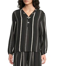 M Made in Italy Woven Stripe V-Neck Long Sleeve Tunic