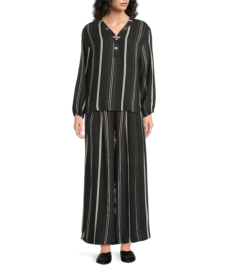 M Made in Italy Woven Stripe V-Neck Long Sleeve Tunic
