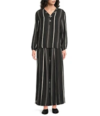 M Made in Italy Woven Stripe V-Neck Long Sleeve Tunic