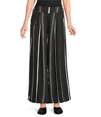M Made in Italy Woven Stripe Wide Leg Crop Length Pull-On Coordinating Pants