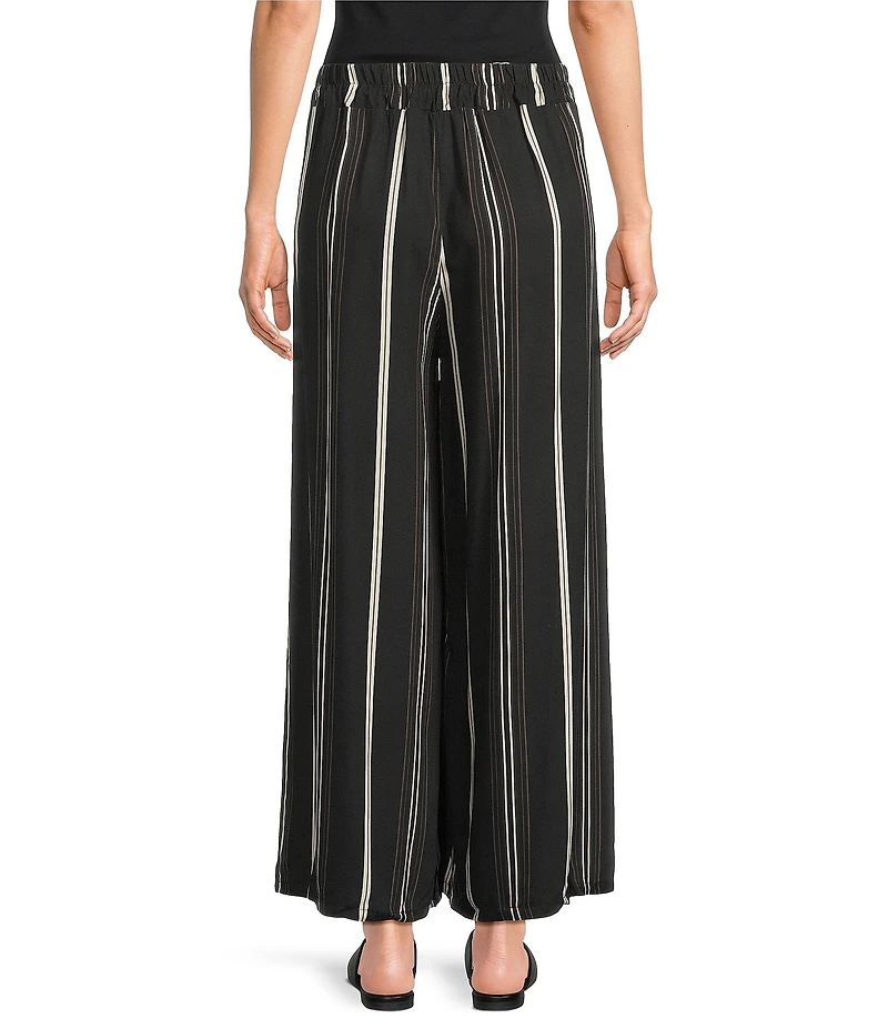 M Made in Italy Woven Stripe Wide Leg Crop Length Pull-On Coordinating Pants