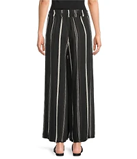 M Made in Italy Woven Stripe Wide Leg Crop Length Pull-On Coordinating Pants