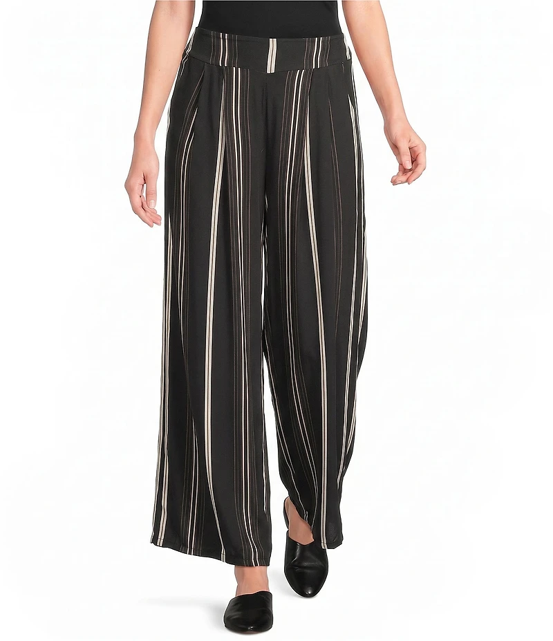 M Made in Italy Woven Stripe Wide Leg Ankle Length Pull-On Coordinating Pants