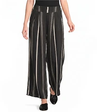 M Made in Italy Woven Stripe Wide Leg Ankle Length Pull-On Coordinating Pants