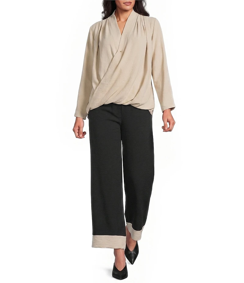M Made in Italy Woven V-Neck Long Sleeve Twisted Front Scooped Pleated Back Tunic