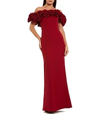 Mac Duggal 3D Floral Applique Off-The-Shoulder Sheath Gown