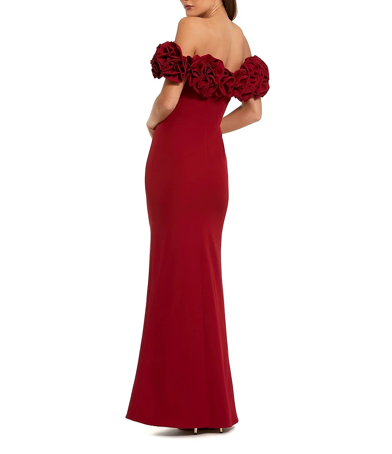 Mac Duggal 3D Floral Applique Off-The-Shoulder Sheath Gown