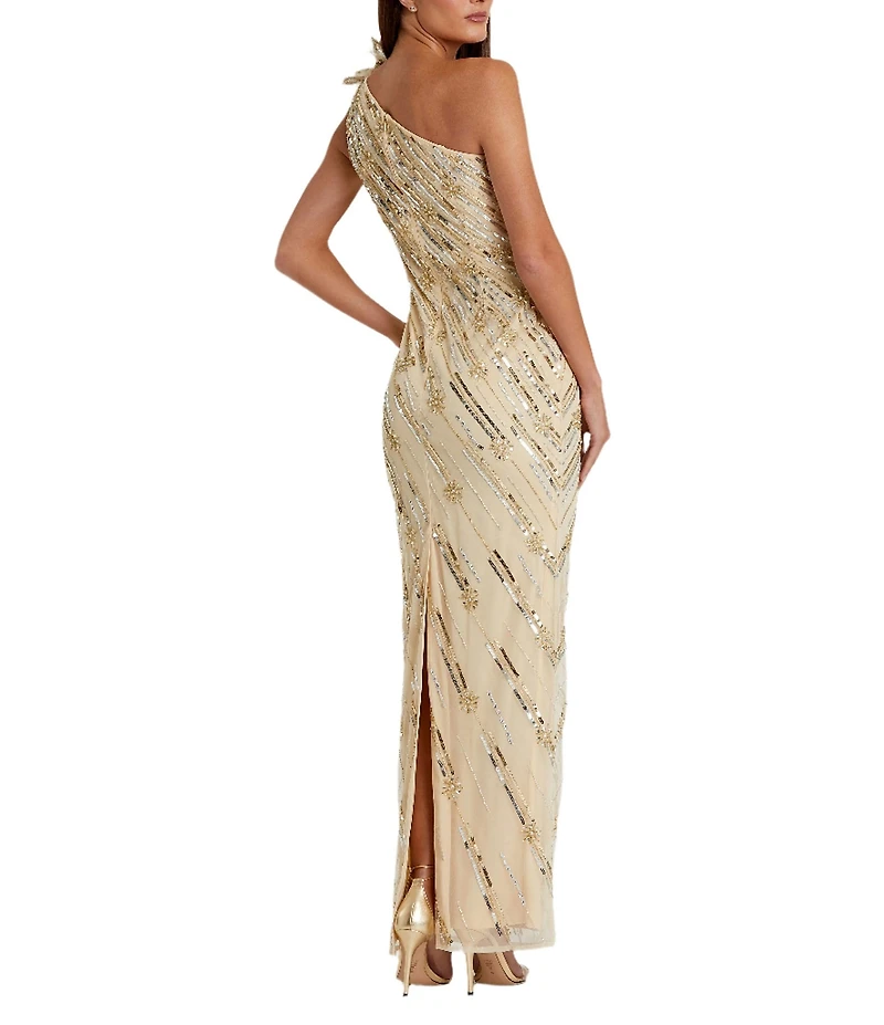Mac Duggal 3D Floral Applique One Shoulder Embellished Column Gown