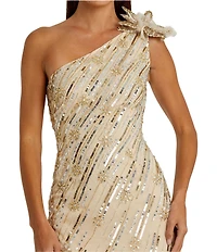 Mac Duggal 3D Floral Applique One Shoulder Embellished Column Gown