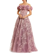 Mac Duggal 3D Floral Embroidered Off-The-Shoulder A Line Gown
