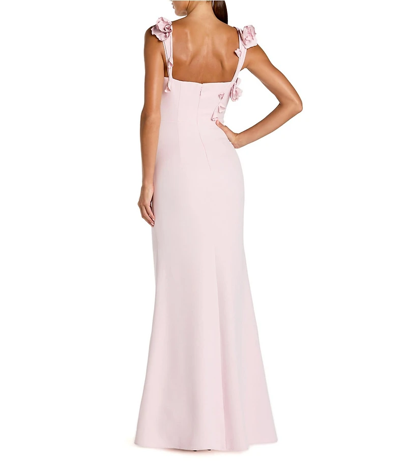 Mac Duggal 3D Flower Applique Crepe Square Neck Sleeveless Sheath Gown