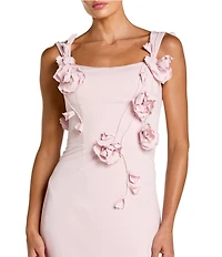 Mac Duggal 3D Flower Applique Crepe Square Neck Sleeveless Sheath Gown