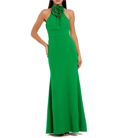 Mac Duggal 3D Flower Halter Neck Sleeveless Column Gown