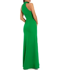 Mac Duggal 3D Flower Halter Neck Sleeveless Column Gown