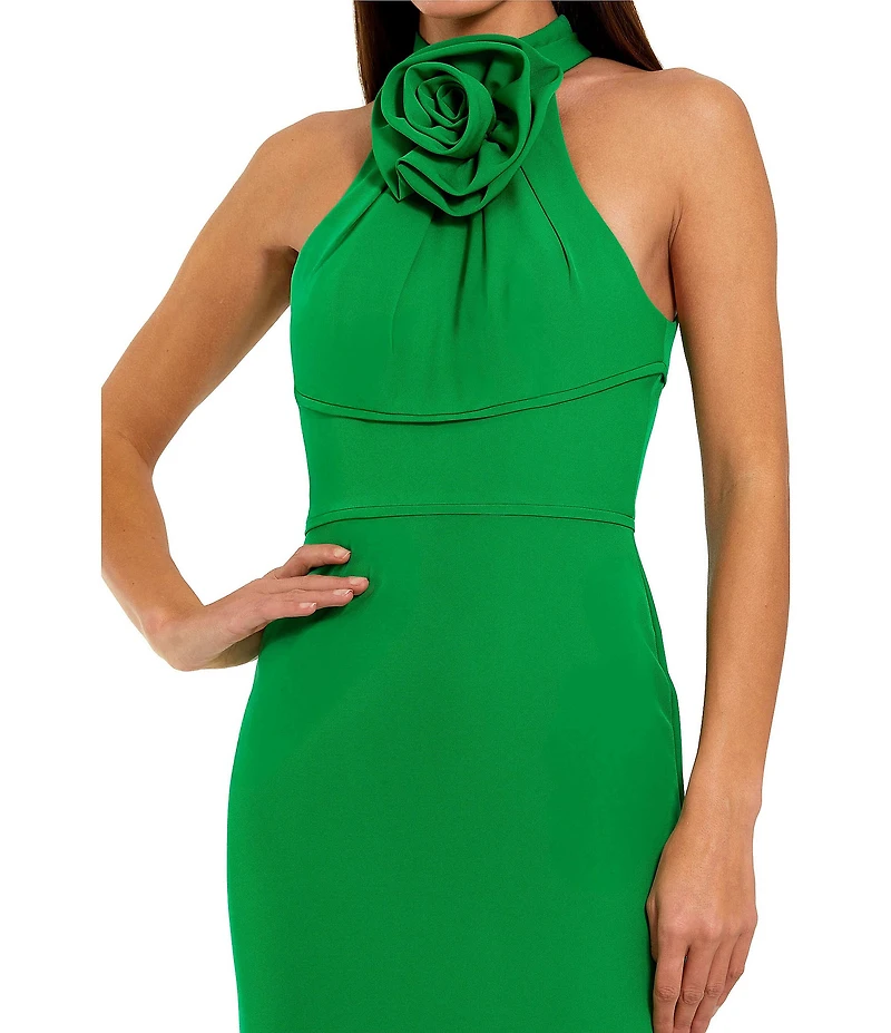Mac Duggal 3D Flower Halter Neck Sleeveless Column Gown
