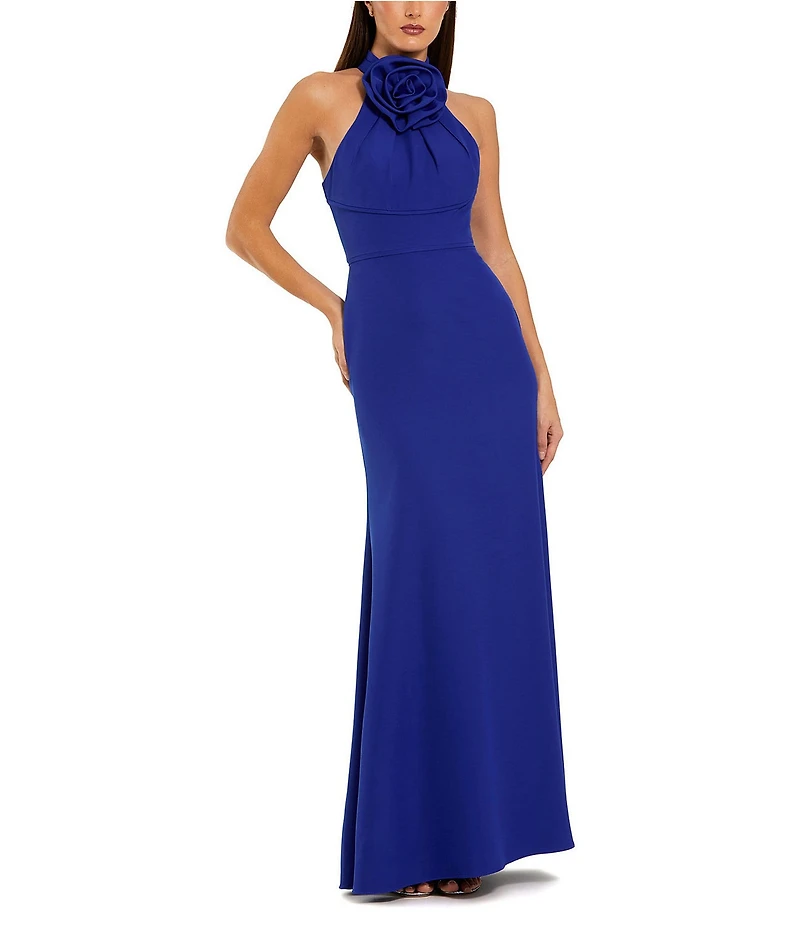 Mac Duggal 3D Flower Halter Neck Sleeveless Column Gown
