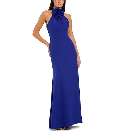 Mac Duggal 3D Flower Halter Neck Sleeveless Column Gown