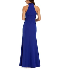 Mac Duggal 3D Flower Halter Neck Sleeveless Column Gown