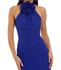 Mac Duggal 3D Flower Halter Neck Sleeveless Column Gown