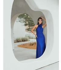 Mac Duggal 3D Flower Halter Neck Sleeveless Column Gown