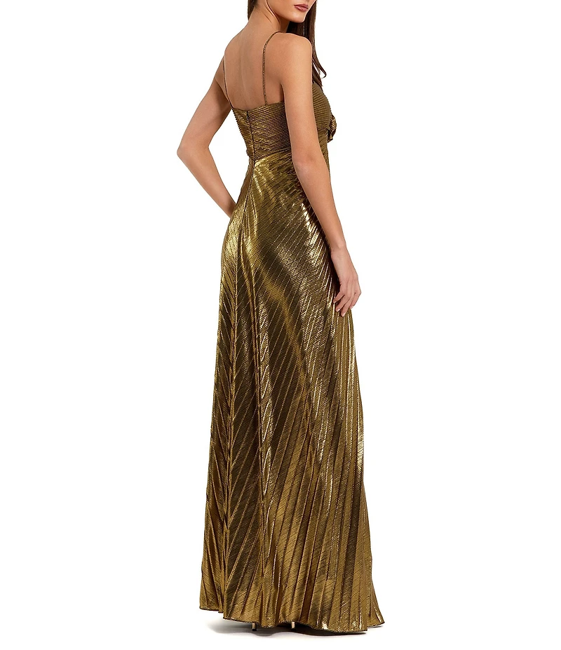 Mac Duggal 3D Flower Pleated Metallic Sweetheart Neckline Sheath Gown