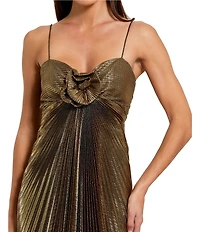 Mac Duggal 3D Flower Pleated Metallic Sweetheart Neckline Sheath Gown