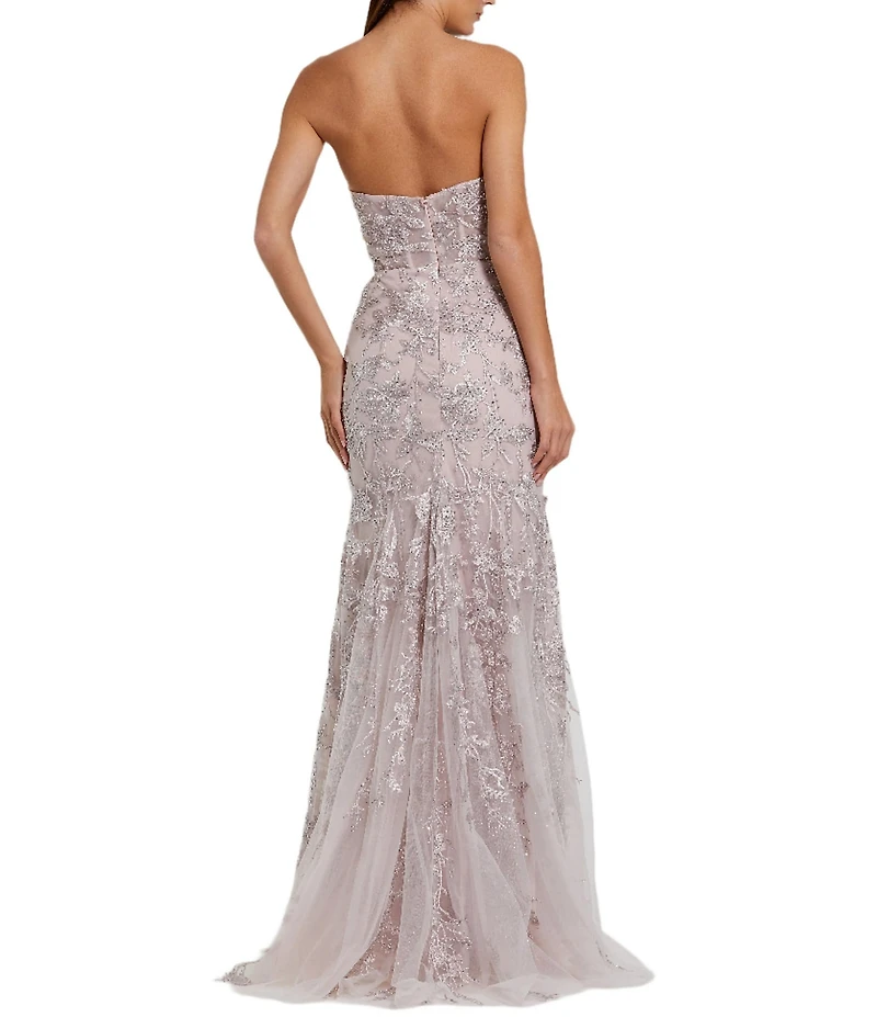 Mac Duggal 3D Flower Strapless Embroidered Mesh Mermaid Gown