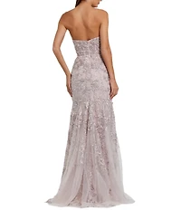 Mac Duggal 3D Flower Strapless Embroidered Mesh Mermaid Gown