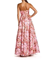 Mac Duggal 3D Flower Strapless Printed Organza Gown