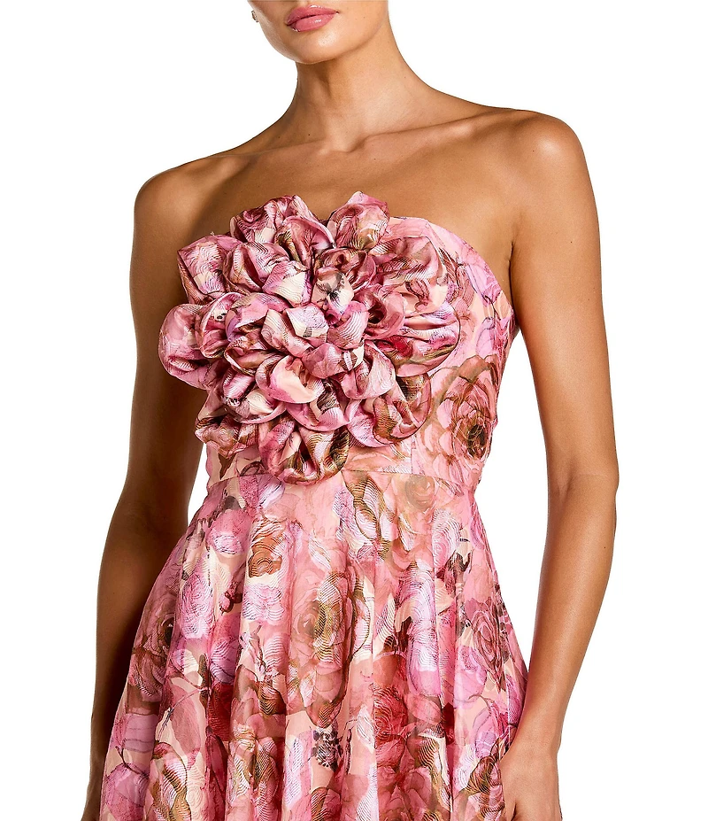 Mac Duggal 3D Flower Strapless Printed Organza Gown