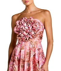 Mac Duggal 3D Flower Strapless Printed Organza Gown