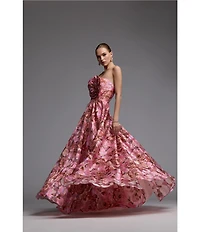 Mac Duggal 3D Flower Strapless Printed Organza Gown