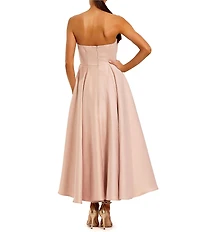 Mac Duggal 3D Flower Strapless Satin A-Line Midi Dress