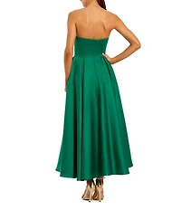 Mac Duggal 3D Flower Strapless Satin A-Line Midi Dress
