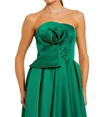 Mac Duggal 3D Flower Strapless Satin A-Line Midi Dress