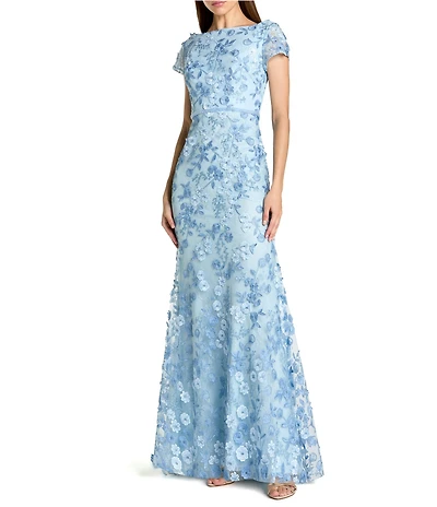 Mac Duggal Appliqued Cap Sleeve Trumpet Long Gown