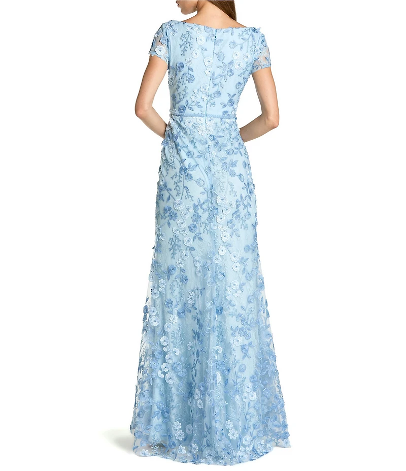 Mac Duggal Appliqued Cap Sleeve Trumpet Long Gown