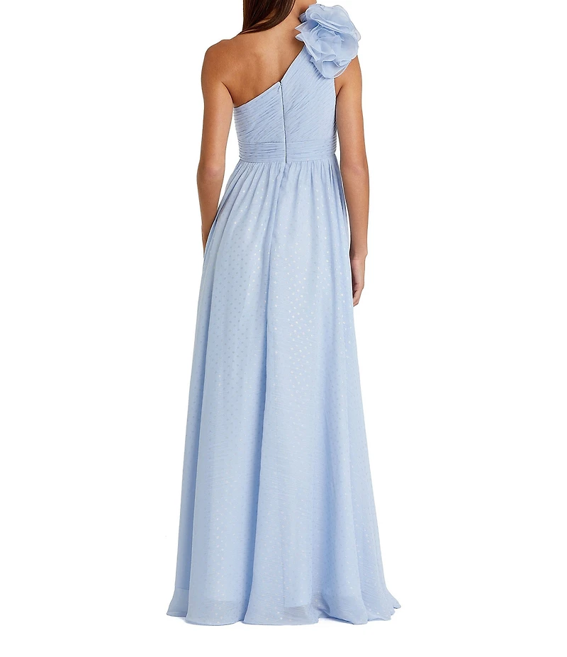 Mac Duggal Asymmetrical One Ruffle Shoulder Sleeveless A-Line Gown