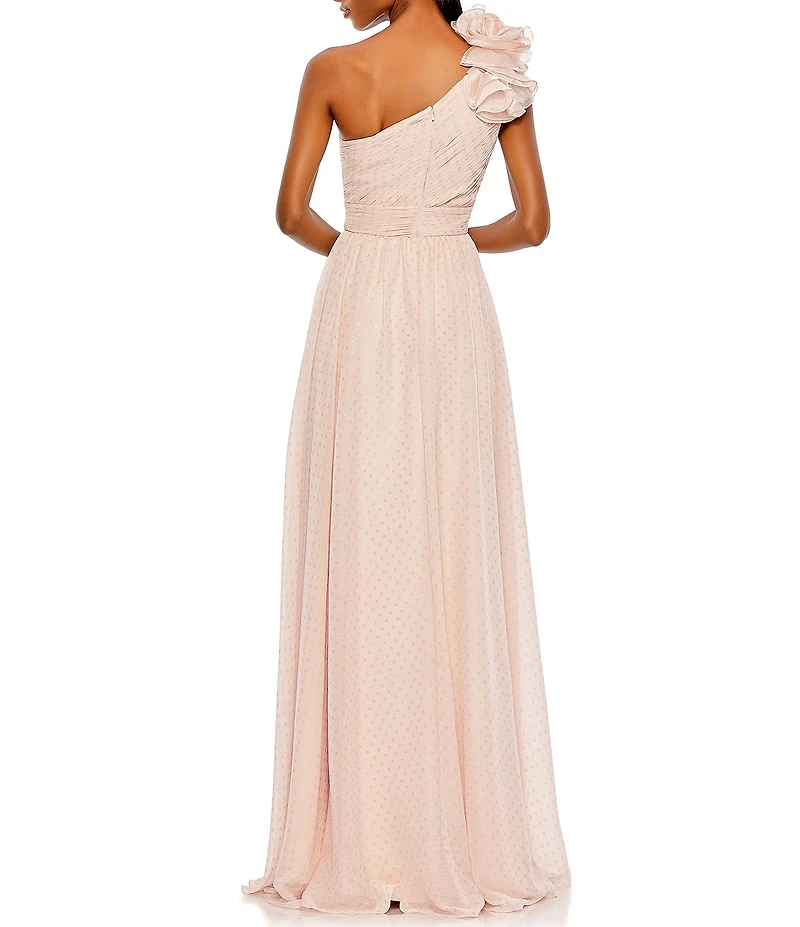 Mac Duggal Asymmetrical One Ruffle Shoulder Sleeveless A-Line Gown