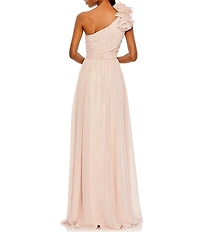 Mac Duggal Asymmetrical One Ruffle Shoulder Sleeveless A-Line Gown