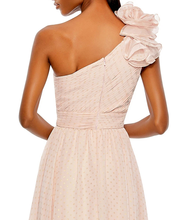 Mac Duggal Asymmetrical One Ruffle Shoulder Sleeveless A-Line Gown