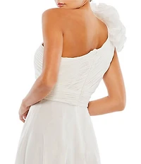 Mac Duggal Asymmetrical One Shoulder Sleeveless Ruffle Midi Dress